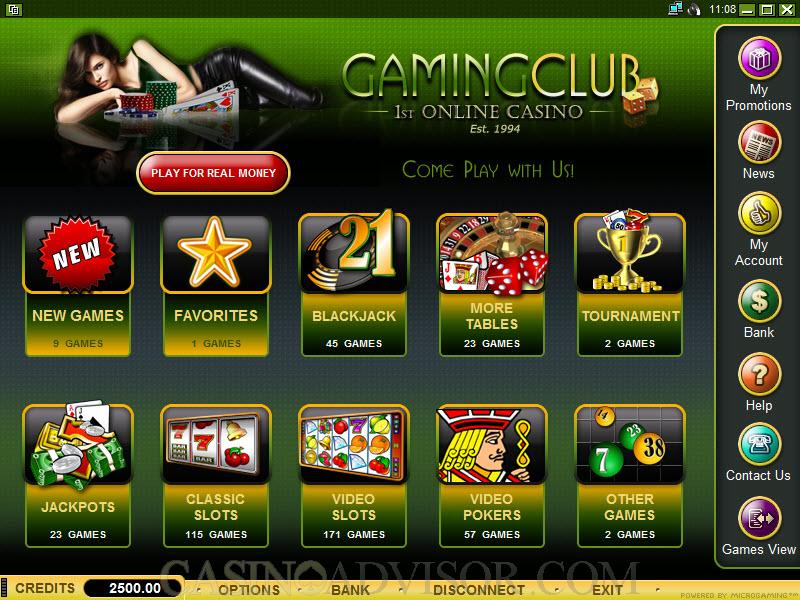 Slots library at Gaming Club Casino
